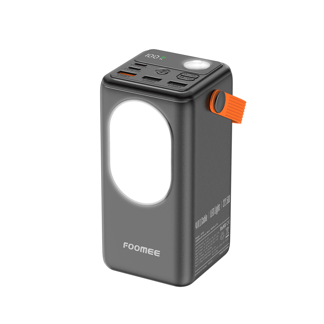 FOOMEE AF50 5-PORT 4-IN-1 BUILT-IN CABLE POWER BANK